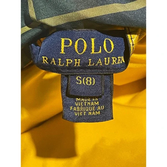 Polo Ralph Lauren Childrens Down Puffer Vest Size S 8 Plaid Logo RLFC Green Blue